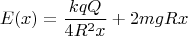 $$\[E(x) = \frac{{kqQ}}{{4{R^2}x}} + 2mgRx\]$$