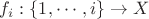 $f_i: \{1,\cdots,i\}\to X$