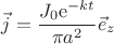 $\vec{j}=\dfrac{J_{0}{\rm e}^{-kt}}{\pi a^{2}}\vec{e}_{z}$