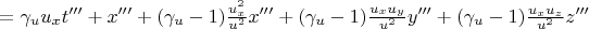$ = \gamma_u u_x t''' + x''' + (\gamma_u - 1) \frac{u_x^2}{u^2}x''' + (\gamma_u - 1) \frac{u_x u_y}{u^2} y''' + (\gamma_u - 1) \frac{u_x u_z}{u^2} z''' $