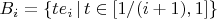 $B_i=\{te_i\,|\,t\in[1/(i+1),1]\}$
