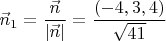 ${\vec n}_1=\dfrac{\vec n}{|\vec n|}=\dfrac{(-4,3,4)}{\sqrt{41}}$