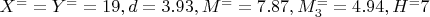 $X^= =Y^= =19, d=3.93, M^==7.87, M_3^==4.94, H^=7$