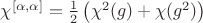 $\chi^{[\alpha,\alpha]}=\frac{1}{2}\left(\chi^2(g)+\chi(g^2)\right)$