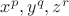 $x^p,y^q,z^r$ $x^p,y^q,z^r$