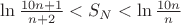 $\ln \frac{10n+1}{n+2}<S_N<\ln \frac{10n}{n}$