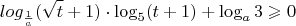 $$log_{\frac{1}{a}}{(\sqrt{t}+1)}\cdot \log_{5}({t+1})+\log_{a}{3}\geqslant0$$