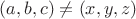 $(a, b, c) \neq (x, y, z)$