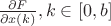 $\frac{\partial F}{\partial x(k)}, k\in[0,b]$