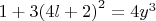$1+3{{\left( 4l+2 \right)}^{2}}=4{{y}^{3}}$