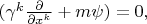 $(\gamma^k\frac{\partial}{\partial x^k}+m\psi)=0,\,\,\,$