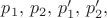 $p_1,\, p_2,\, p'_1,\, p'_2,$