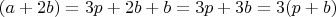 $(a+2b)=3p+2b+b=3p+3b=3(p+b)$
