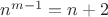 $n^{m-1}=n+2$