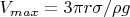 $ V_{max}=3\pi r \sigma/\rho g $
