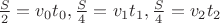 $\frac{S}{2}=v_0 t_0, \frac{S}{4}=v_1 t_1, \frac{S}{4}= v_2 t_2$