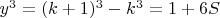 $y^3=(k+1)^3-k^3=1+6S$