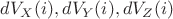 $dV_X(i), dV_Y(i), dV_Z(i)$
