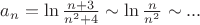 $a_{n} = \ln\frac{n+3}{n^2+4} \sim \ln\frac{n}{n^2} \sim ...$