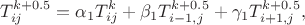 $$T_{ij}^{k+0.5}=\alpha_1 T_{ij}^k+\beta_1 T_{i-1,j}^{k+0.5}+\gamma_1 T_{i+1,j}^{k+0.5},$$