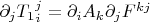 $\partial_j T_1{}_i^j=\partial_i A_k\partial_jF^{kj}$