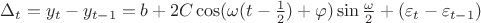 $\Delta_t=y_t-y_{t-1}=b+2C\cos(\omega (t-\frac 1 2)+\varphi)\sin\frac \omega 2+(\varepsilon_t-\varepsilon_{t-1})$
