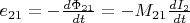 $e_{21} = -\frac{d \Phi_{21}}{d t} = -M_{21}\frac{d I_2}{d t}$