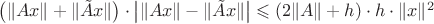 $\big(\|Ax\|+\|\tilde Ax\|\big)\cdot\big|\|Ax\|-\|\tilde Ax\|\big|\leqslant(2\|A\|+h)\cdot h\cdot\|x\|^2$