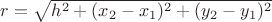 $r=\sqrt{h^2+(x_2-x_1)^2+(y_2-y_1)^2}$