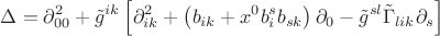 $$\Delta  = \partial _{00}^2  + \tilde g^{ik} \left[ {\partial _{ik}^2  + \left( {b_{ik}  + x^0 b_i^s b_{sk} } \right)\partial _0  - \tilde g^{sl} \tilde \Gamma _{lik} \partial _s \right]$$