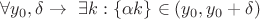 $\forall y_0, \delta \rightarrow \ \exists k : \{ \alpha k\} \in (y_0, y_0 + \delta)$