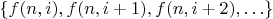 $\{f(n,i), f(n,i+1), f(n,i+2), \ldots \}$