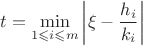$t=\min \limits_{1\leqslant i\leqslant m}\left|\xi-\dfrac{h_i}{k_i}\right|$
