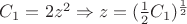 ${C}_{1} = 2z^2 \Rightarrow z= (\frac{1}{2}C_1)^{\frac{1}{2}}$