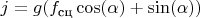 $j=g(f_\text{сц}\cos(\alpha)+\sin(\alpha))$