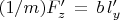 $(1/m)F'_z\, = \, b \, l'_y$