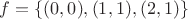 $f = \{(0, 0), (1, 1), (2, 1)\}$