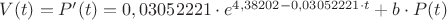 $V(t) = P'(t) = 0,03052221 \cdot e ^ { 4,38202 - 0,03052221 \cdot t } + b \cdot P(t) $