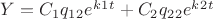 $Y= C_1 q_1_2e^k^1^t + C_2q_2_2e^k^2^t$