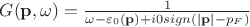 $G({\bf p},\omega)=\frac{1}{\omega-\varepsilon_0({\bf p})+i0\opertatorname{sign}(|{\bf p}|-p_F)}$
