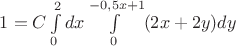 $1=C\int\limits_{0}^{2}dx\int\limits_{0}^{-0,5x+1}(2x+2y)dy$