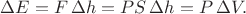$\Delta E=F\,\Delta h=PS\,\Delta h=P\,\Delta V.$
