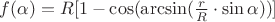 $ f(\alpha) = R[1-\cos(\arcsin ({\frac{r}{R}\cdot\sin\alpha}}))] $