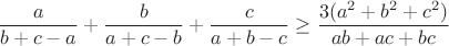 $$\frac{a}{b+c-a}+\frac{b}{a+c-b}+\frac{c}{a+b-c}\geq\frac{3(a^2+b^2+c^2)}{ab+ac+bc}$$
