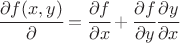 $ \cfrac{\partial f(x,y)}{\partial } = \cfrac{\partial f}{\partial x} + \cfrac{\partial f}{\partial y}\cfrac{\partial y}{\partial x} $