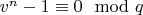 $v^n - 1\equiv 0\mod q$