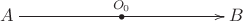 $\xymatrix{A\ar[rrrr]^(.5){O_0} \POS ?*{\labelstyle\bullet}&&&&B}$