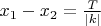 $x_1-x_2=\frac{T}{|k|}$