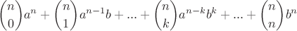 $$ \binom {n}{0}a^n + \binom {n}{1}a^{n - 1}b + ... + \binom {n}{k} a^{n - k}b^k + ... + \binom {n}{n}b^n$$