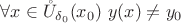 $\forall x \in \mathring U_{\delta_0}(x_0) \ y(x) \ne y_0$